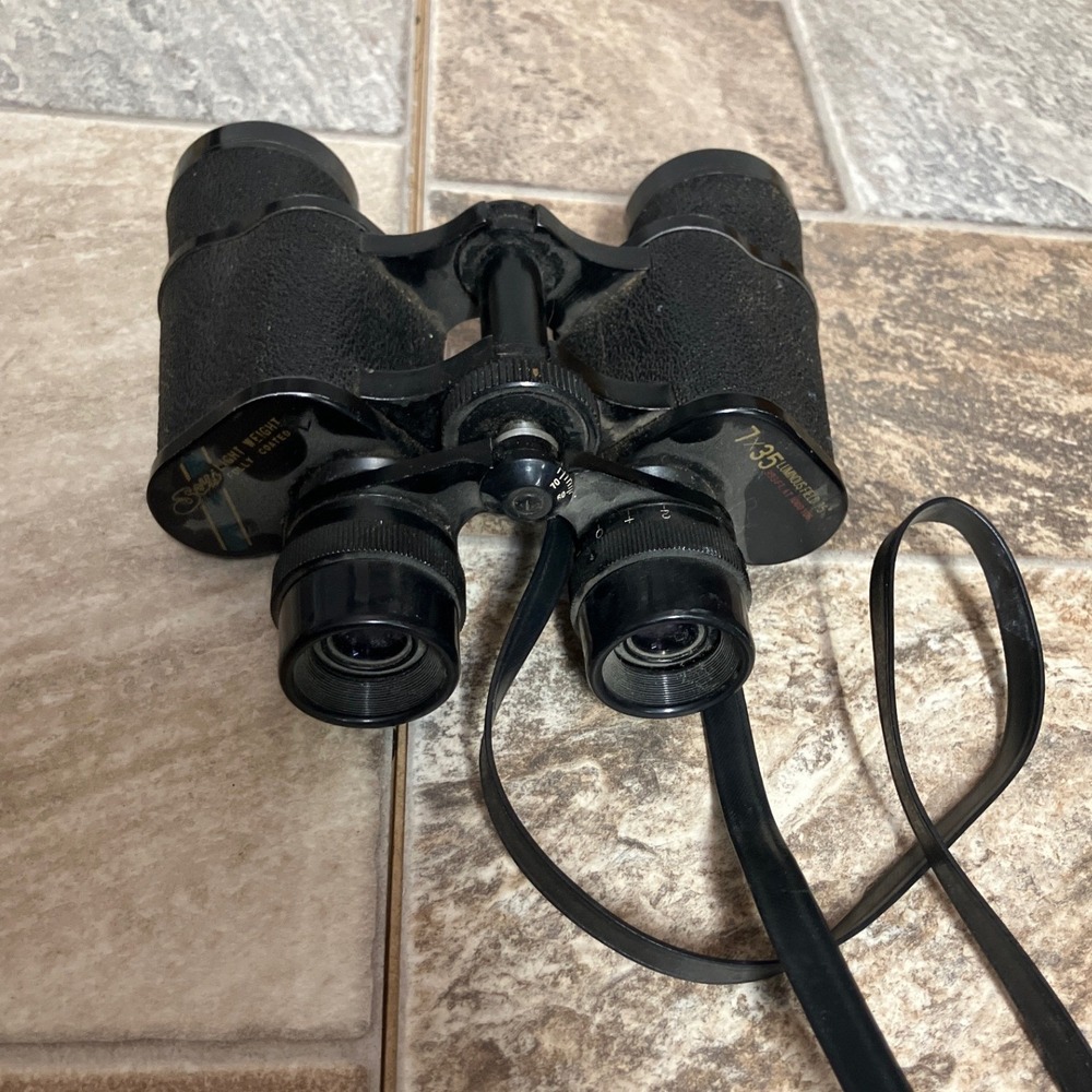 Vintage Sears 7x35 Light Weight Binoculars Fully Coated 393ft at 1000yds Black